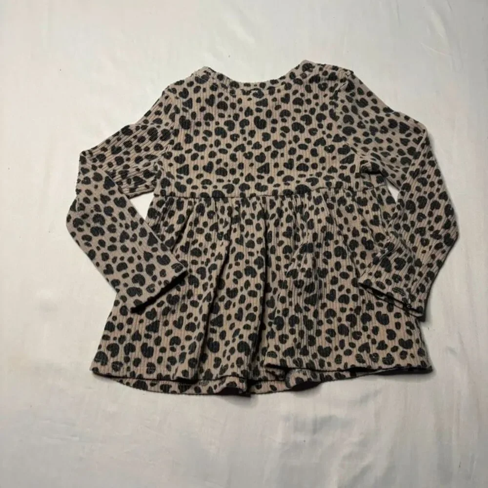 Cat & Jack Girls Leopard Print Ribbed Peplum Top Size 4T | Long Sleeve